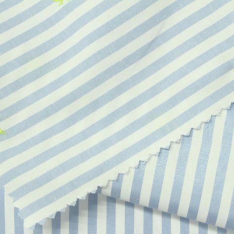 Light Blue Vertical-Stripe Woven, Poly-Cotton, 115 gsm