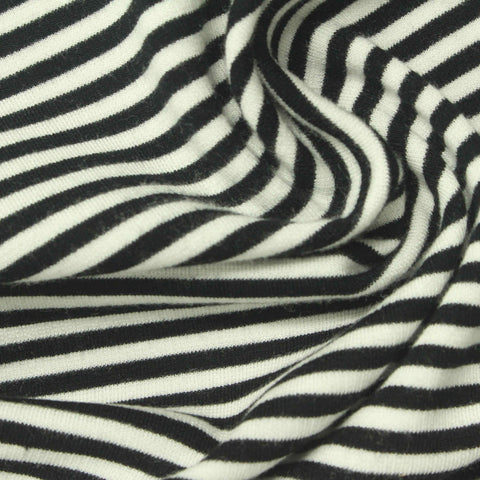 Black Horizontal-Stripe Ponte Knit, Viscose-Nylon, 285 gsm
