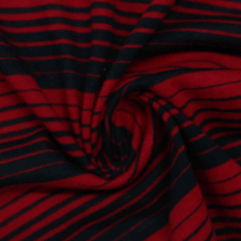 Red Horizontal-Stripe Jersey Knit, Cotton-Viscose