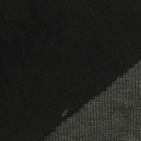 Heather Polyester Viscose Stretch Rib Knit Fabric, 265 gsm, 178 cm — Grey