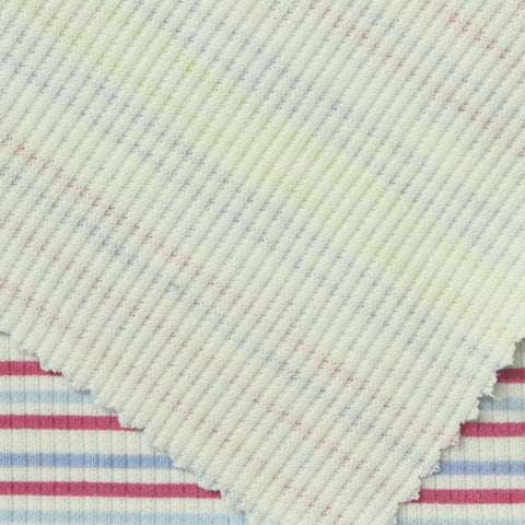 Pink Horizontal-Stripe Rib Knit, Cotton-Poly, 250 gsm