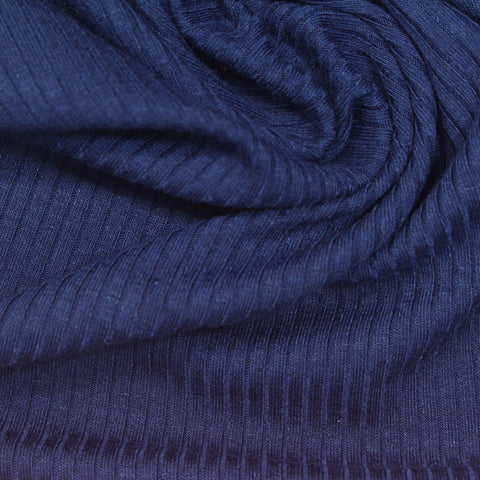 Polyester Viscose Stretch Rib Knit Fabric, 240 gsm — Navy