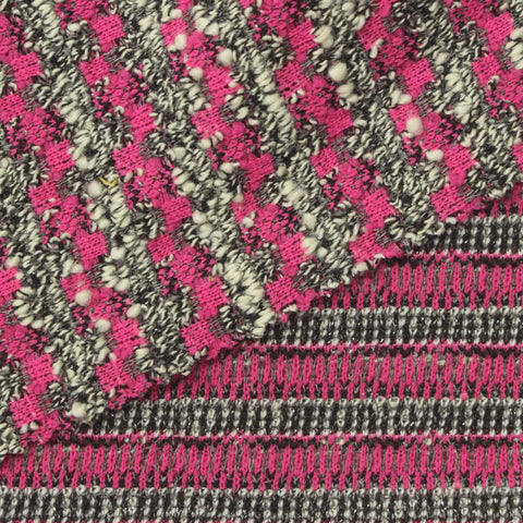 Slub Polyester Cotton Metallic Stretch Bouclé Fabric, 290 gsm, 153 cm — Pink