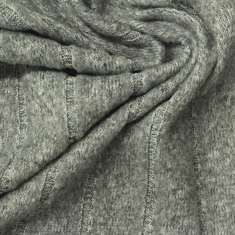Grey Marl Rib Knit, Polyester, 200 gsm