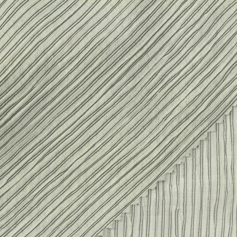 Cream Vertical-Stripe Crepe, Cotton-Poly