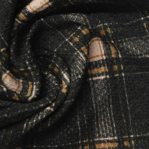 Dark Green Plaid Rib Knit, Cotton-Poly