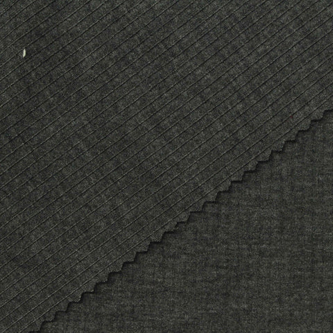 Dark Grey Heathered-Marl Rib Knit, Poly-Viscose, 213 gsm