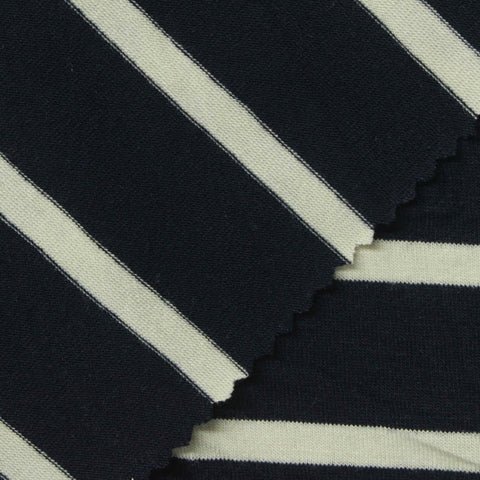 Navy Horizontal-Stripe Jersey Knit, Poly-Viscose, 206 gsm