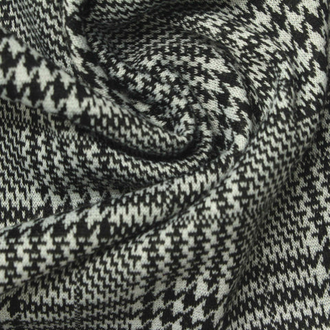 Black Houndstooth Interlock Knit, Polyester, 270 gsm