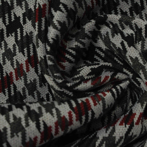 Black Houndstooth Interlock Knit, Polyester, 320 gsm, 170 cm