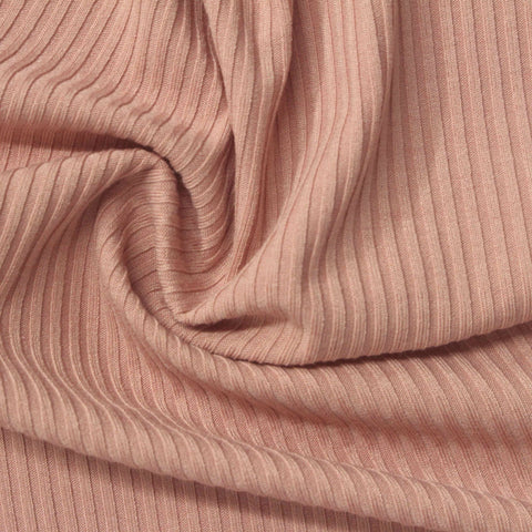 Polyester Viscose Stretch Rib Knit Fabric, 224 gsm, 145 cm — Pink