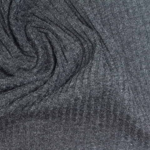 Dark Grey Marl Rib Knit, Cotton-Poly, 220 gsm