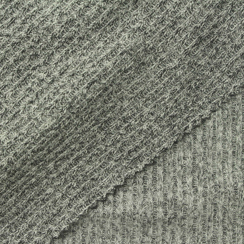 Grey Heather Rib Knit, Viscose-Poly, 200 gsm