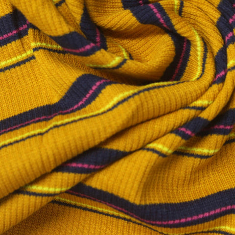 Yellow Horizontal-Stripe Rib Knit, Poly-Viscose, 240 gsm