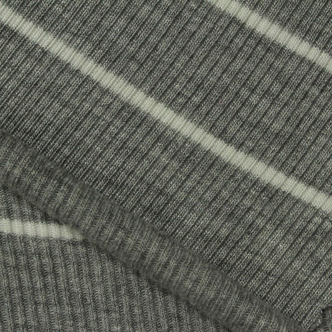 White Horizontal-Stripe Rib Knit, Viscose, 200 gsm