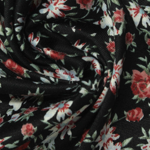 Black Floral Knit, Polyester, 140 gsm