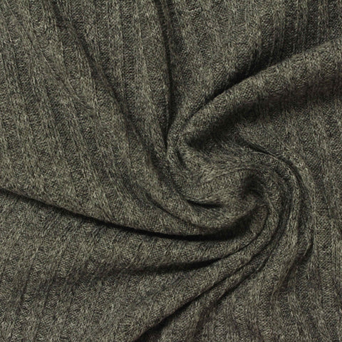 Heathered Grey Marl Rib Knit, Poly-Viscose, 240 gsm, 150 cm