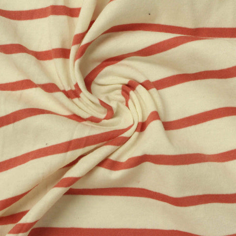Red Horizontal-Stripe Jersey Knit, Cotton, 133 gsm