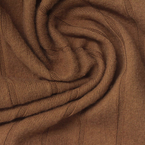 Brown Vertical-Stripe Rib Knit, Poly-Viscose