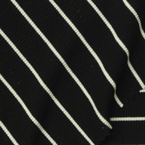 White Horizontal-Stripe Rib Knit, Viscose