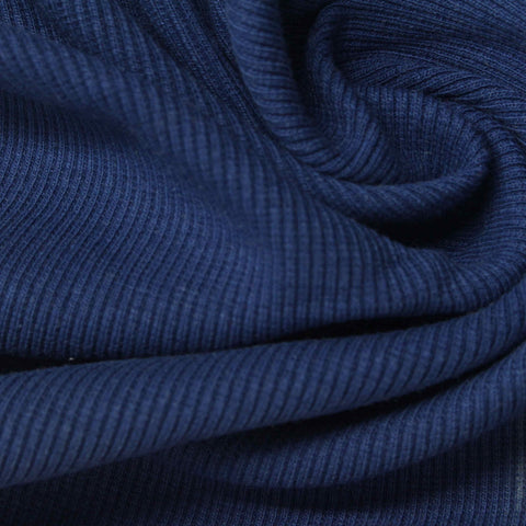 Cotton Polyester Stretch Rib Knit Fabric, 400 gsm, 130 cm — Navy