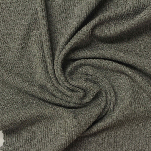 Heathered Grey-Green Marl Rib Knit, Polyester, 200 gsm