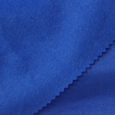 Brushed Polyester Cotton French Terry Fabric, 250 gsm, 172 cm — Blue
