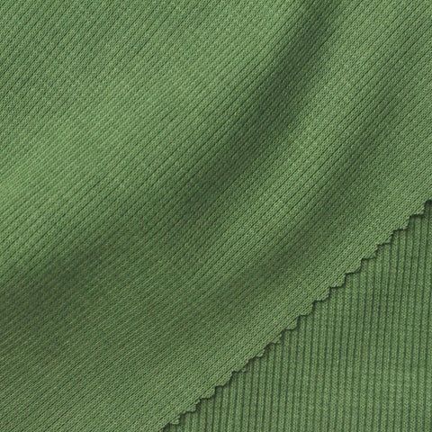 Green Ribbed Rib Knit, Poly-Cotton