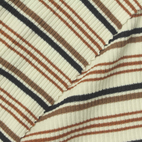 Off-White Horizontal-Stripe Rib Knit, Viscose, 230 gsm