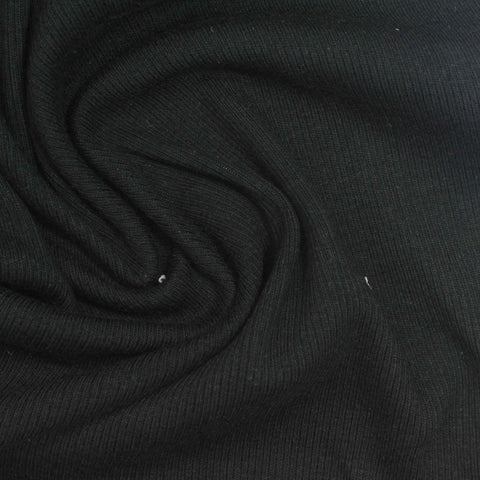 Cotton Stretch Rib Knit Fabric, 190 gsm, 100 cm — Black