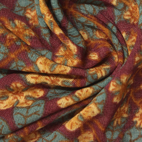 Orange Floral Rib Knit, Polyester, 165 gsm