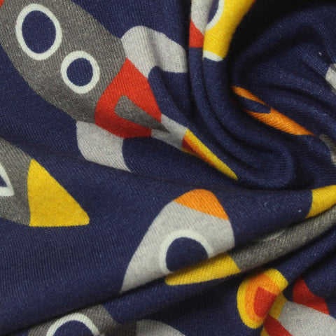 Printed Washed 100% Cotton Rib Knit Fabric, 200 gsm — Navy