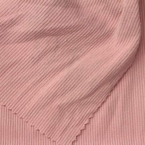 Brushed Polyester Stretch Rib Knit Fabric, 197 gsm, 144 cm — Pink