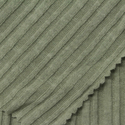 Brushed Polyester Viscose Stretch Rib Knit Fabric, 268 gsm, 157 cm — Green