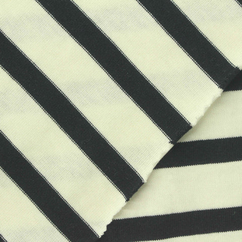 Black Horizontal-Stripe Jersey Knit, Cotton, 220 gsm