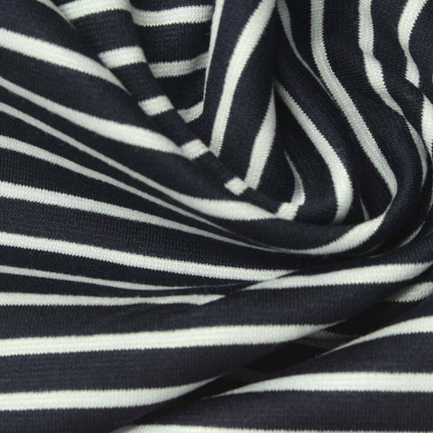 Navy Horizontal-Stripe Ponte Knit, Viscose-Poly, 270 gsm