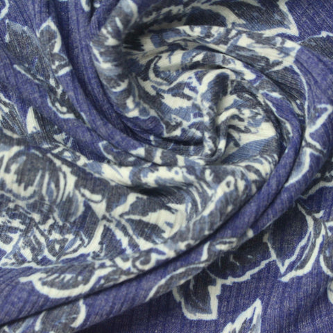 Blue Floral Rib Knit, Poly-Viscose