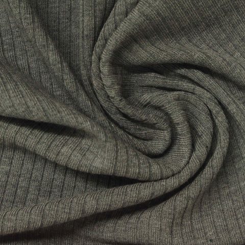 Heathered Grey Marl Rib Knit, Poly-Cotton, 240 gsm