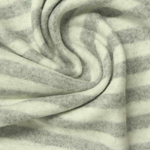 Light Grey Horizontal-Stripe Chunky Knit, Viscose-Poly, 220 gsm