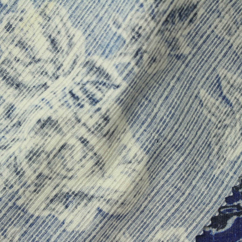 White Floral Rib Knit, Poly-Viscose, 240 gsm