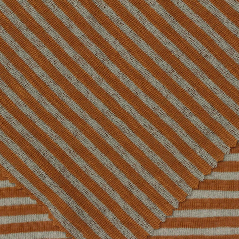 Rust Horizontal-Stripe Rib Knit, Poly-Cotton