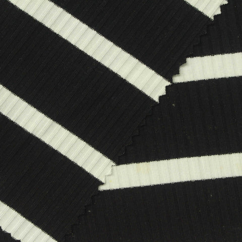 Striped Viscose Stretch Rib Knit Fabric, 300 gsm, 120 cm — Black