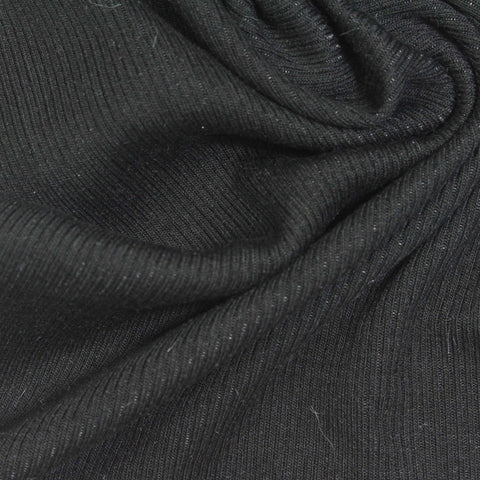 Viscose Stretch Rib Knit Fabric, 290 gsm, 120 cm — Black
