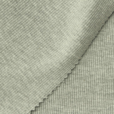 Light Grey Heathered-Marl Rib Knit, Cotton-Poly, 320 gsm