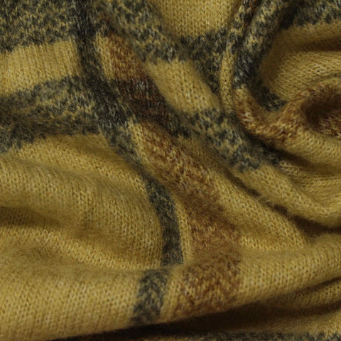 Mustard Plaid Chunky Knit, Viscose-Poly
