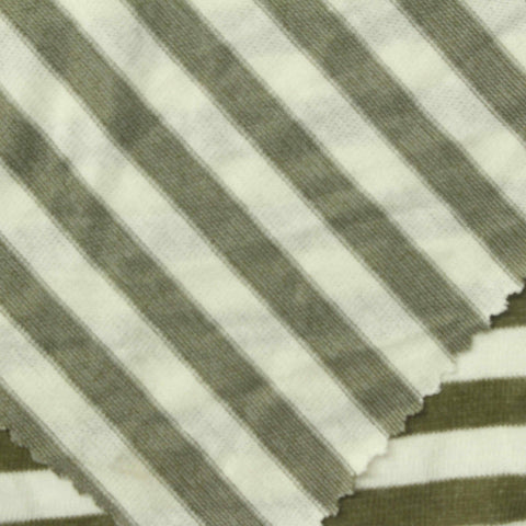 Olive Horizontal-Stripe Jersey Knit, Viscose-Poly