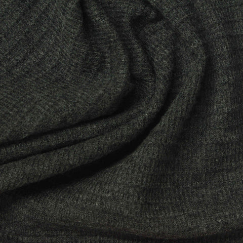 Dark Grey Marl Rib Knit, Cotton-Poly, 205 gsm