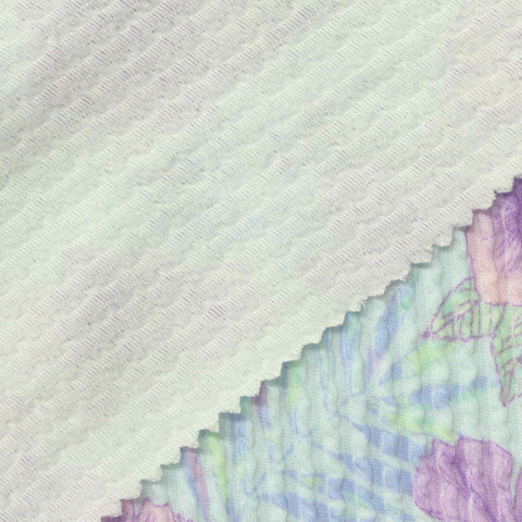 Purple Floral Rib Knit, Polyester, 240 gsm