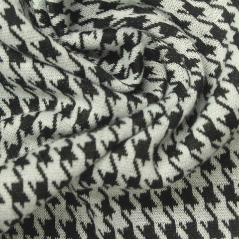 Black Houndstooth Interlock Knit, Polyester, 275 gsm