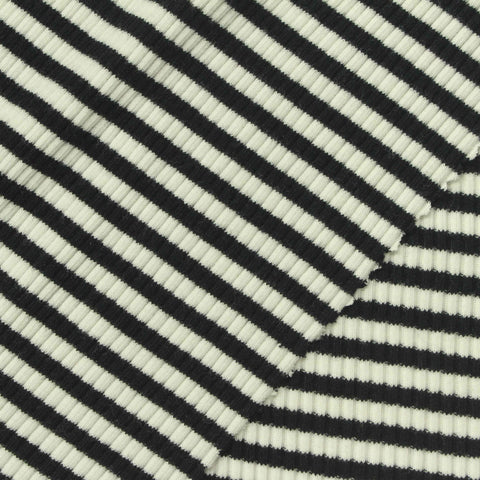 Black Horizontal-Stripe Rib Knit, Cotton, 275 gsm